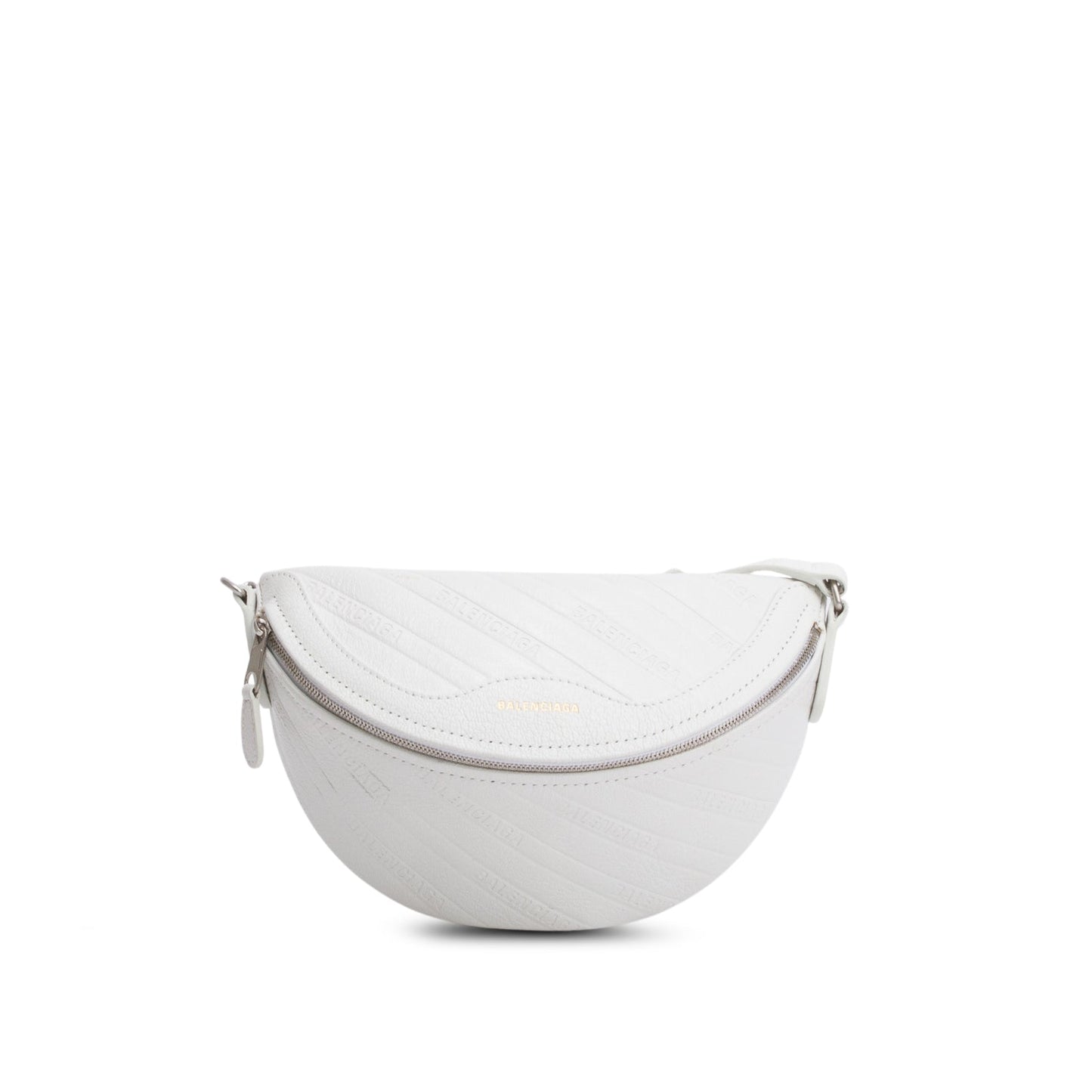 Balenciaga White Logo Embossed Leather XS Souvenir Belt Bag
