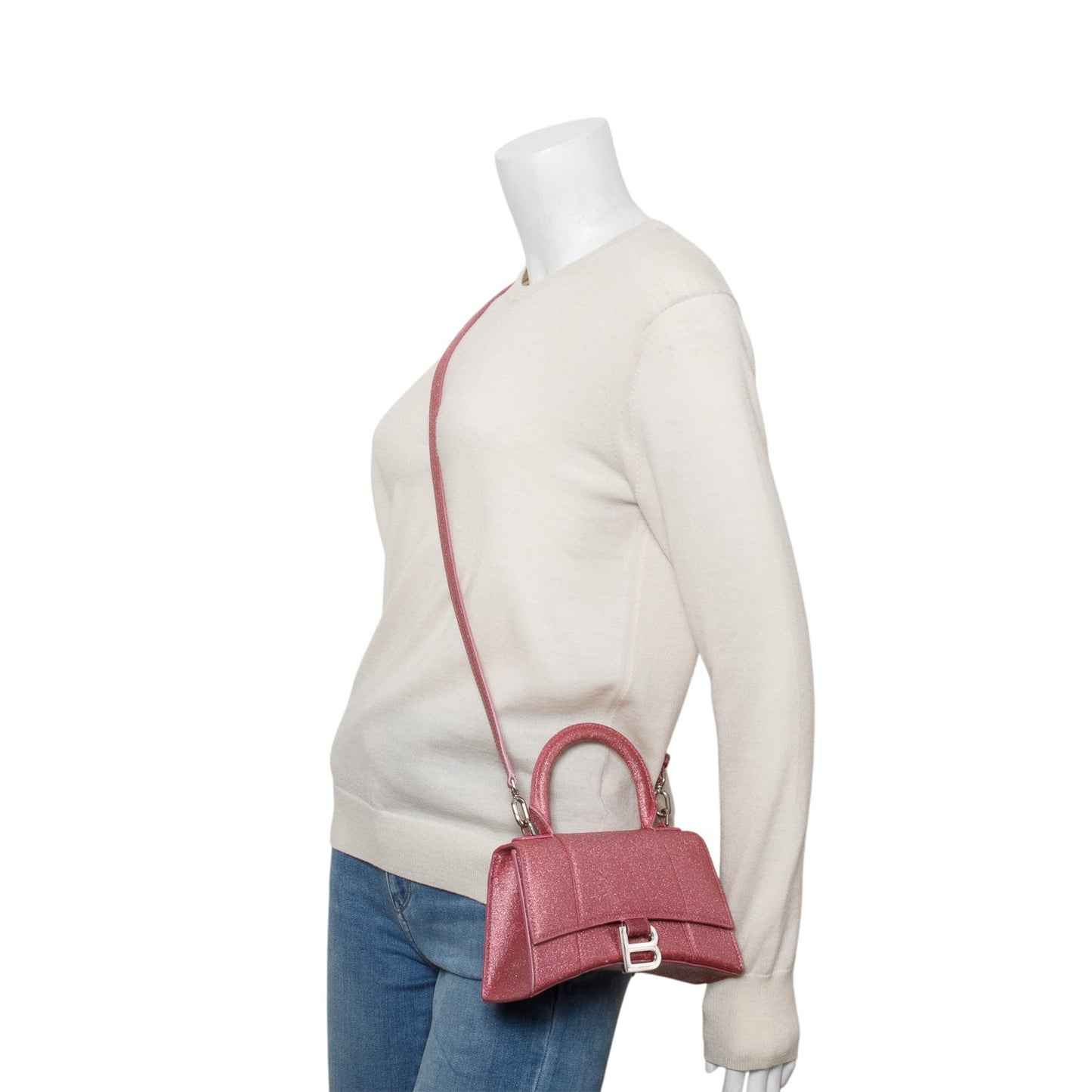 Balenciaga Pink Glitter XS Hourglass Top Handle Bag