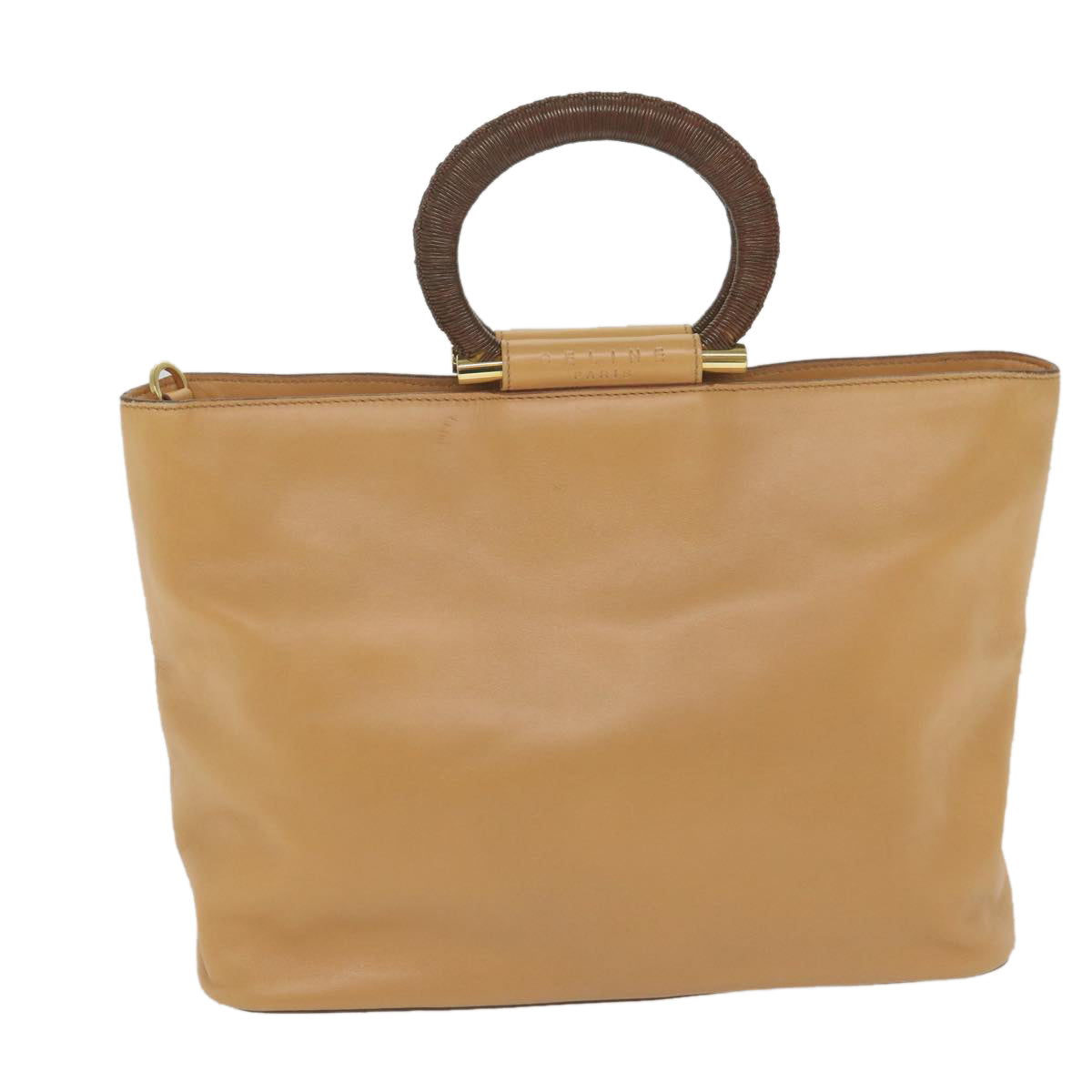 Luxury CELINE Hand Bag Leather 2way Beige Brown 63990
