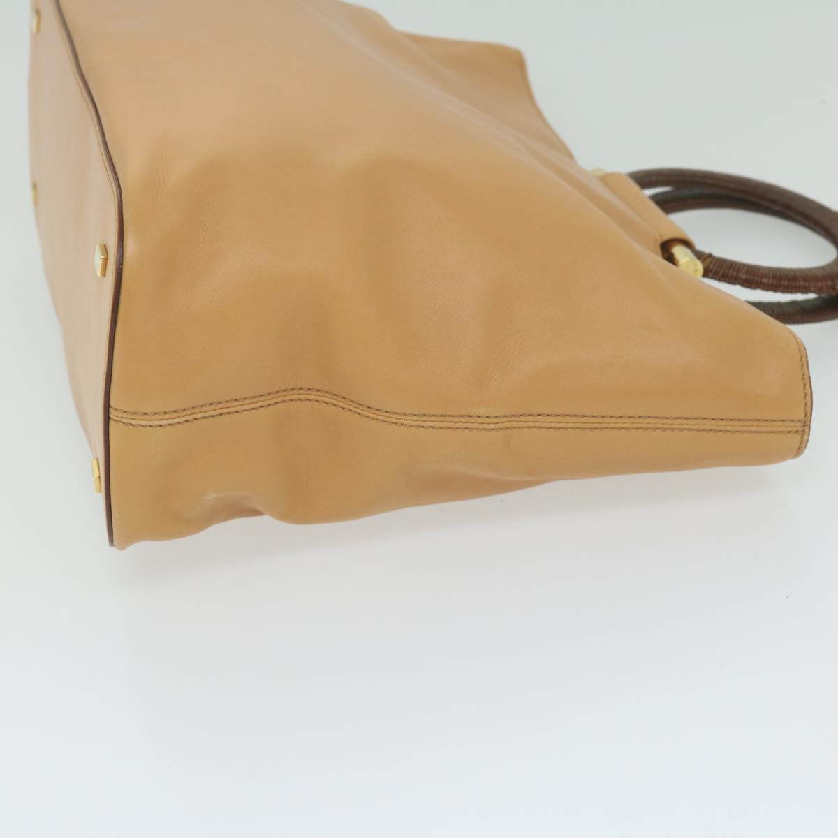 Luxury CELINE Hand Bag Leather 2way Beige Brown 63990