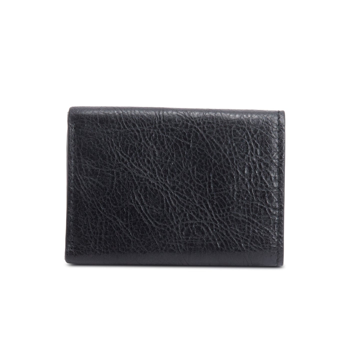 Balenciaga Black Crinkled Calfskin Leather City Mini Trifold Compact Wallet