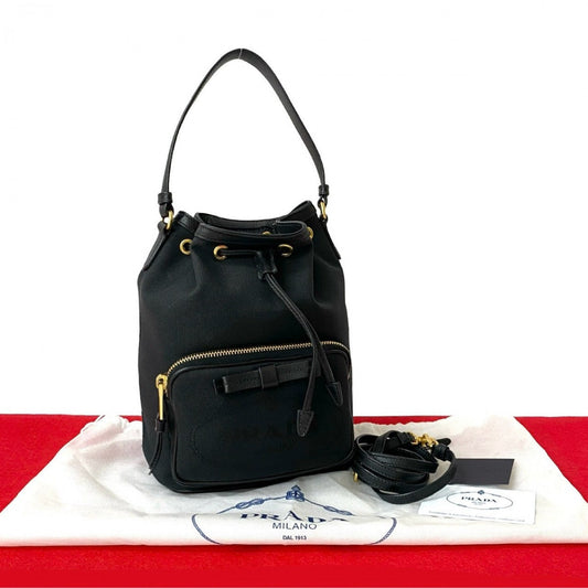 PRADA Shoulder Bag Canvas, Leather black logo duet Women