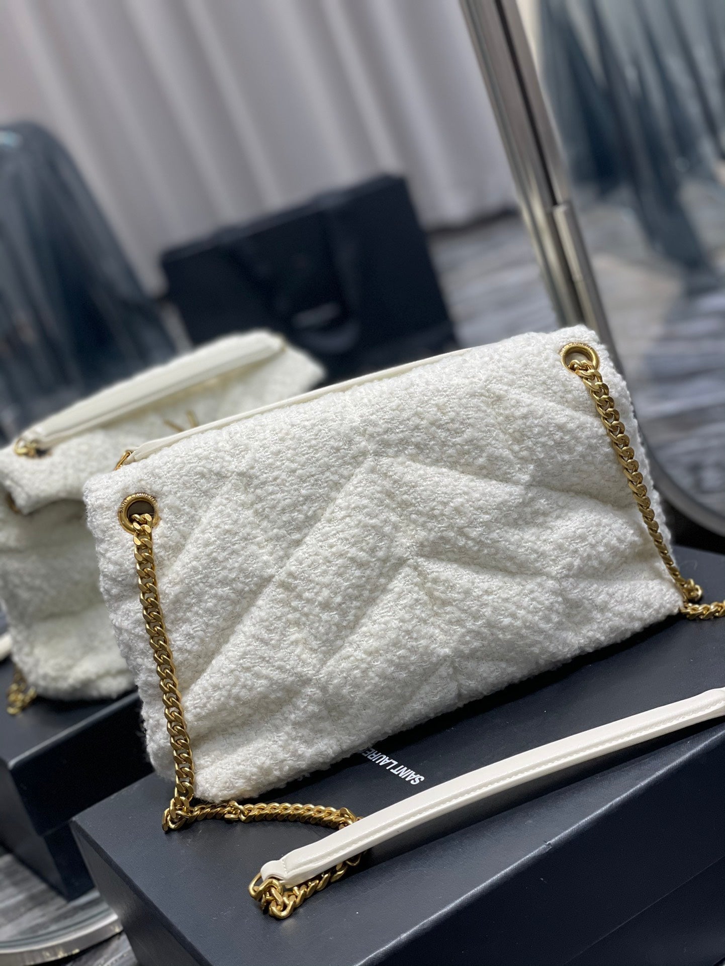 Yves Saint Laurent Puffer Small Chain Bag White