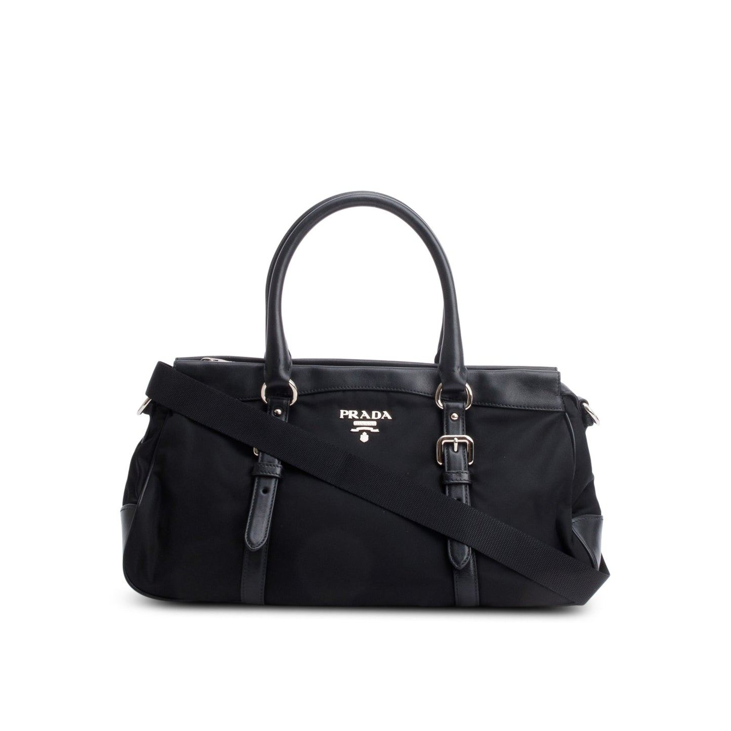 Prada Black Nylon Tessuto Solf Calf Tote
