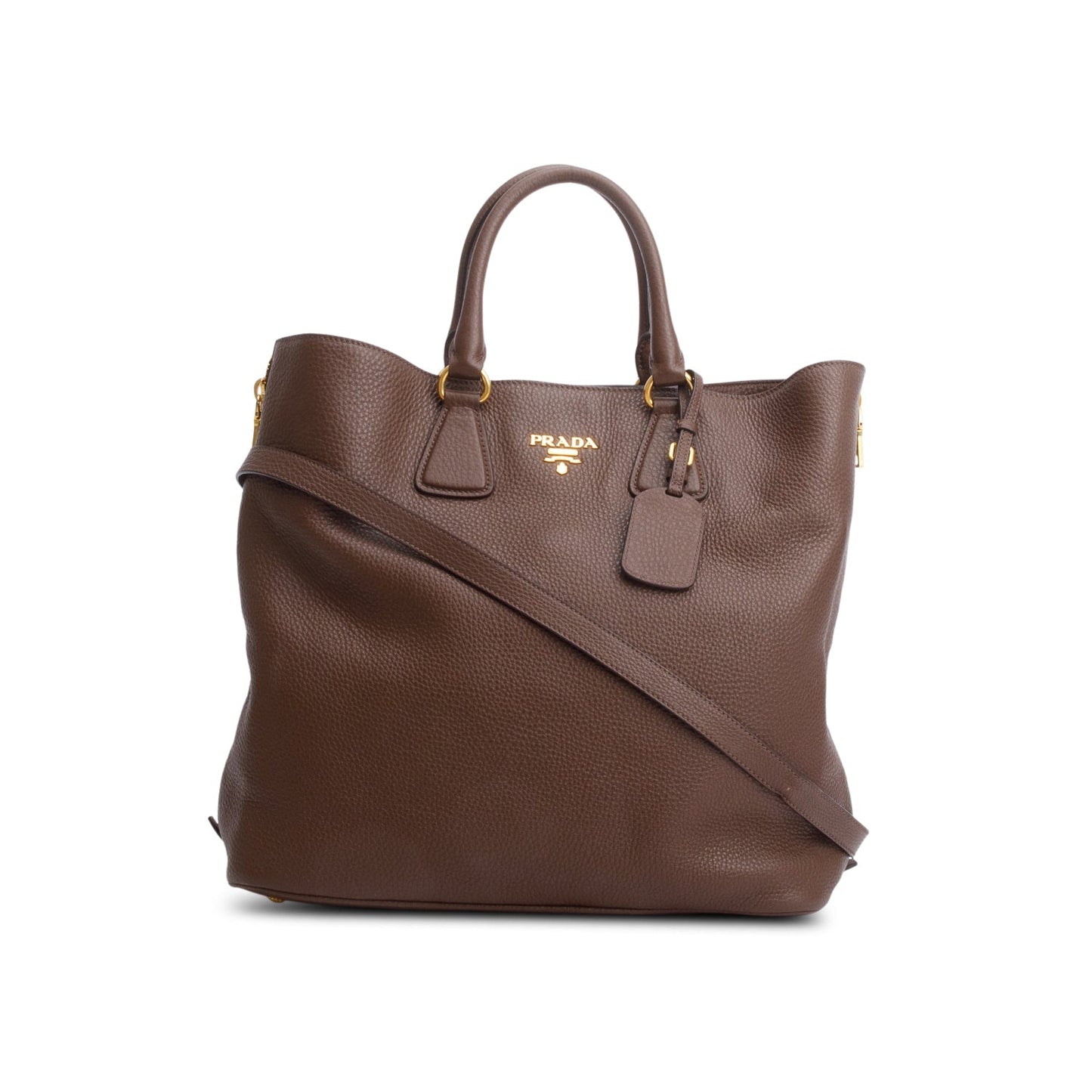 Prada Brown Vitello Daino Leather Side Zip Shopping Tote