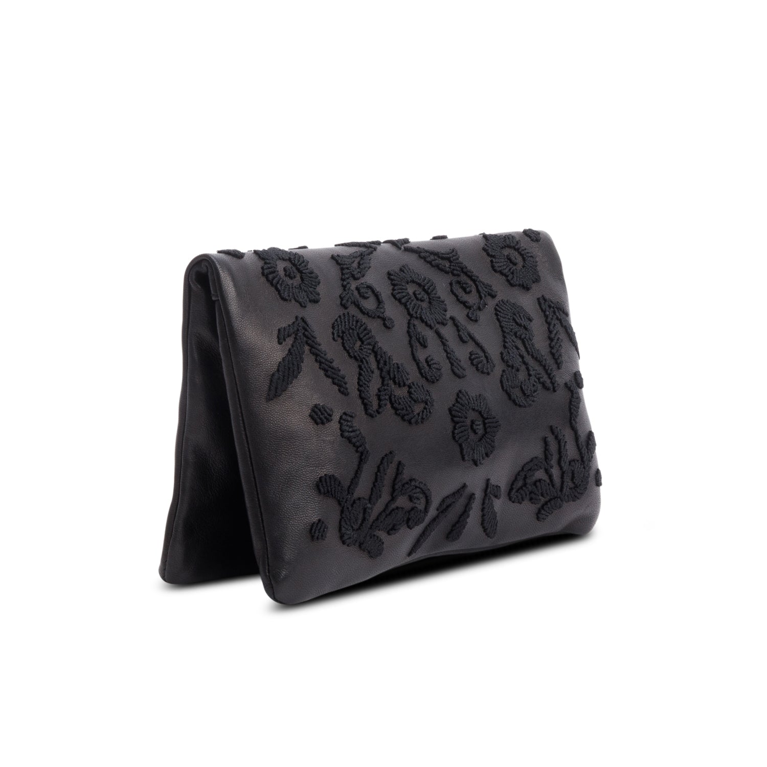 Prada Black Nappa Ricamo Flap Clutch