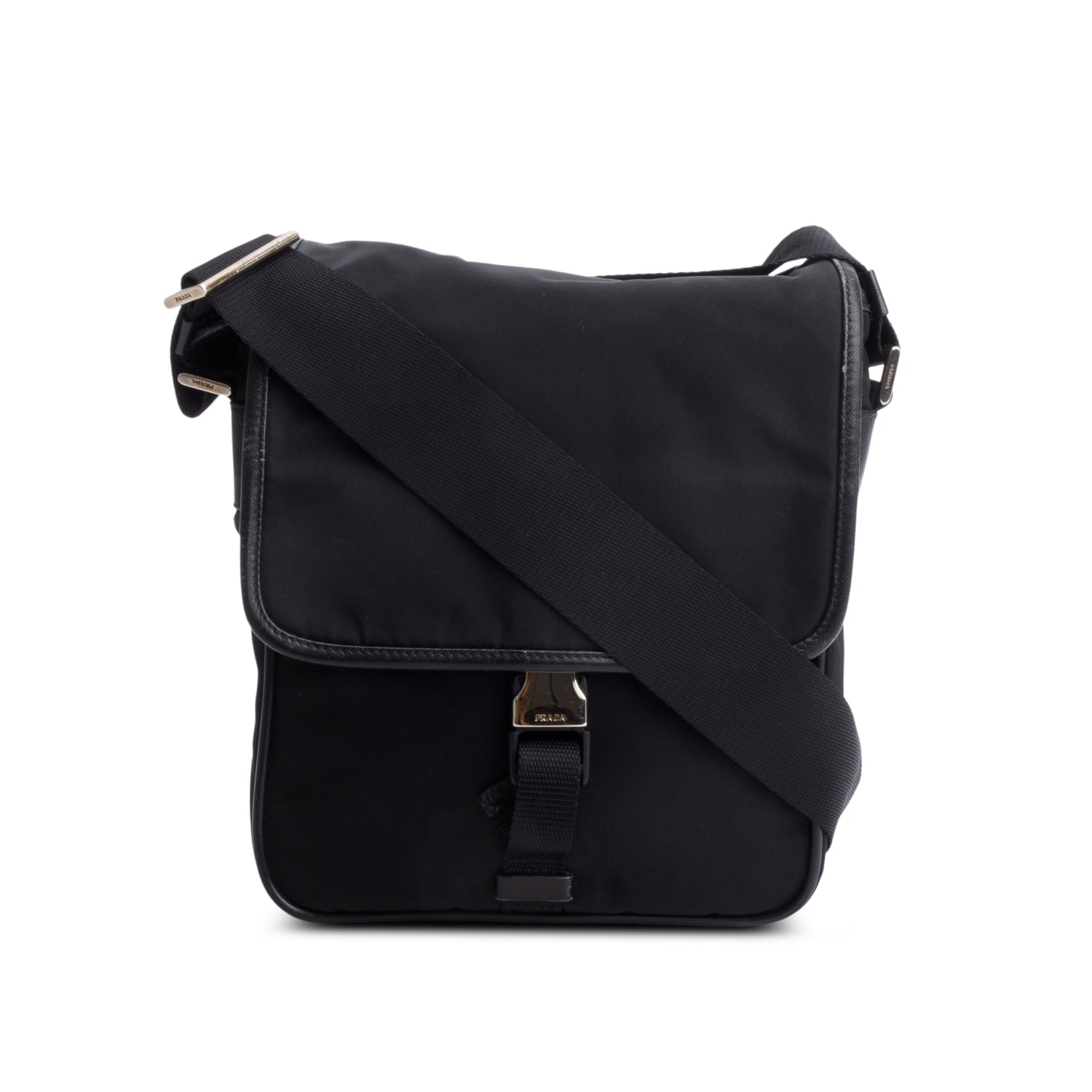 Prada Black Nylon Buckle Messenger Bag