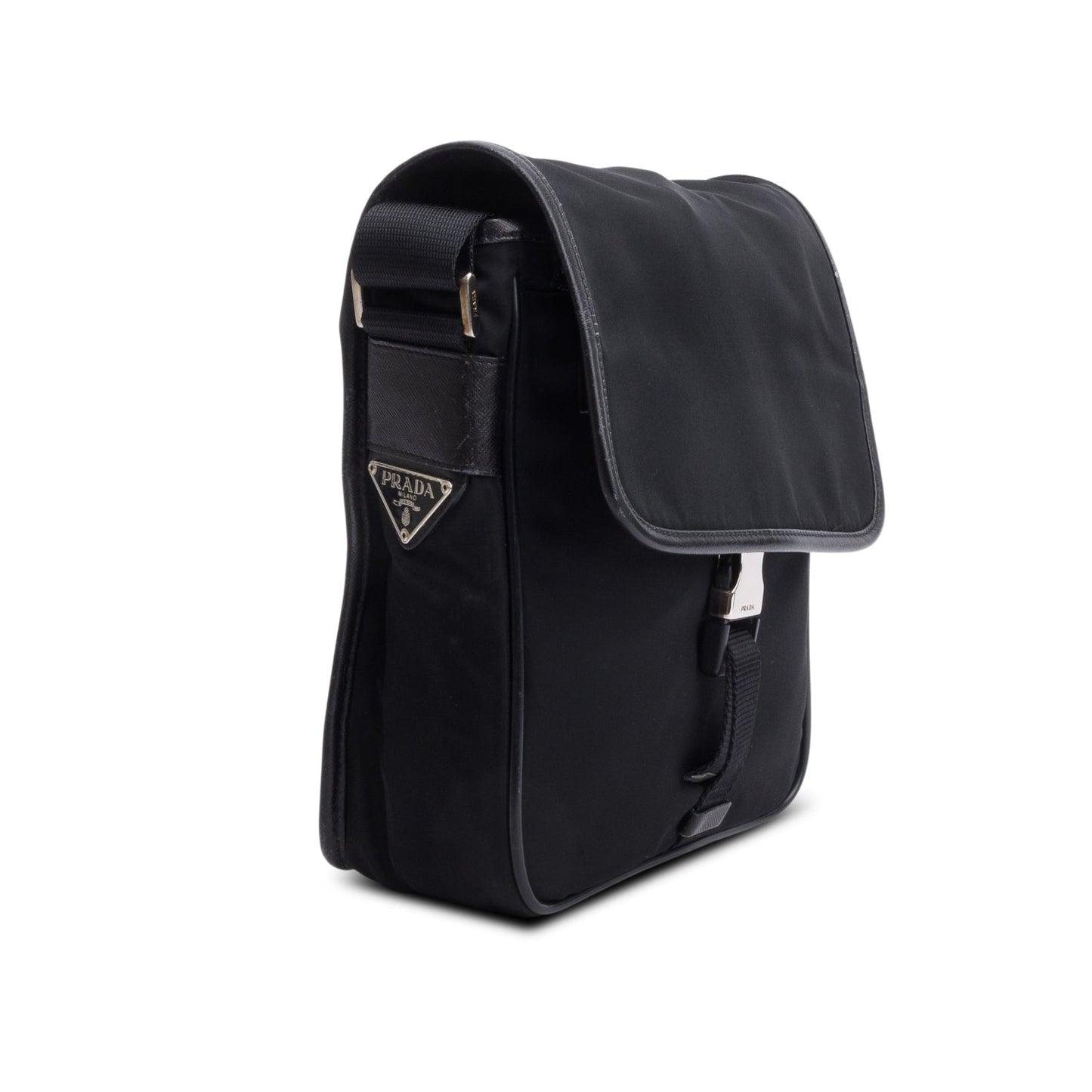 Prada Black Nylon Buckle Messenger Bag