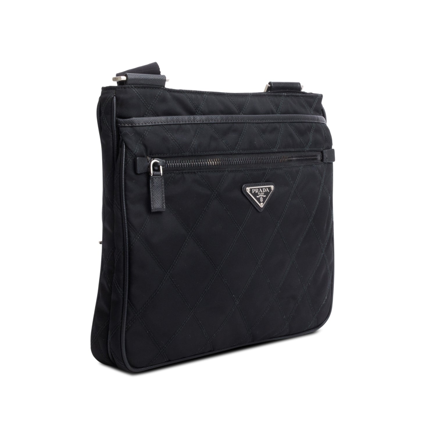 Prada Black Saffiano Leather-Trimmed Tessuto Nylon Messenger Bag