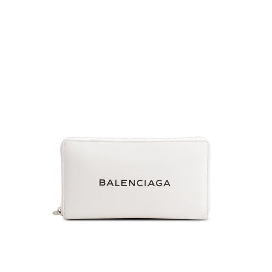 Balenciaga White Calfskin Leather Cash Continental Zip Wallet