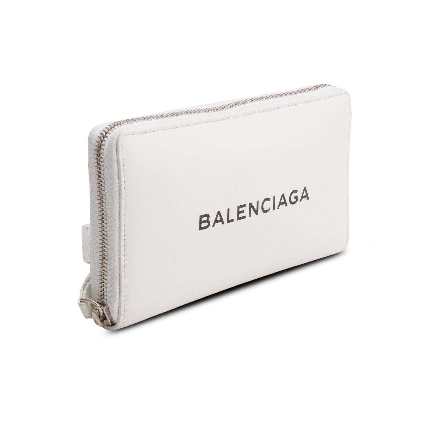 Balenciaga White Calfskin Leather Cash Continental Zip Wallet