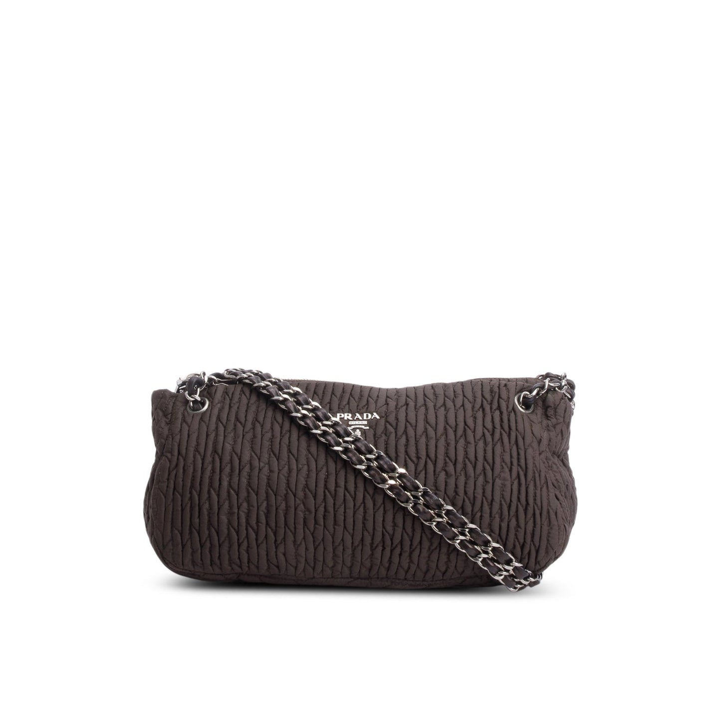 Prada Brown Tessuto Gaufre Nylon Chain Shoulder Bag