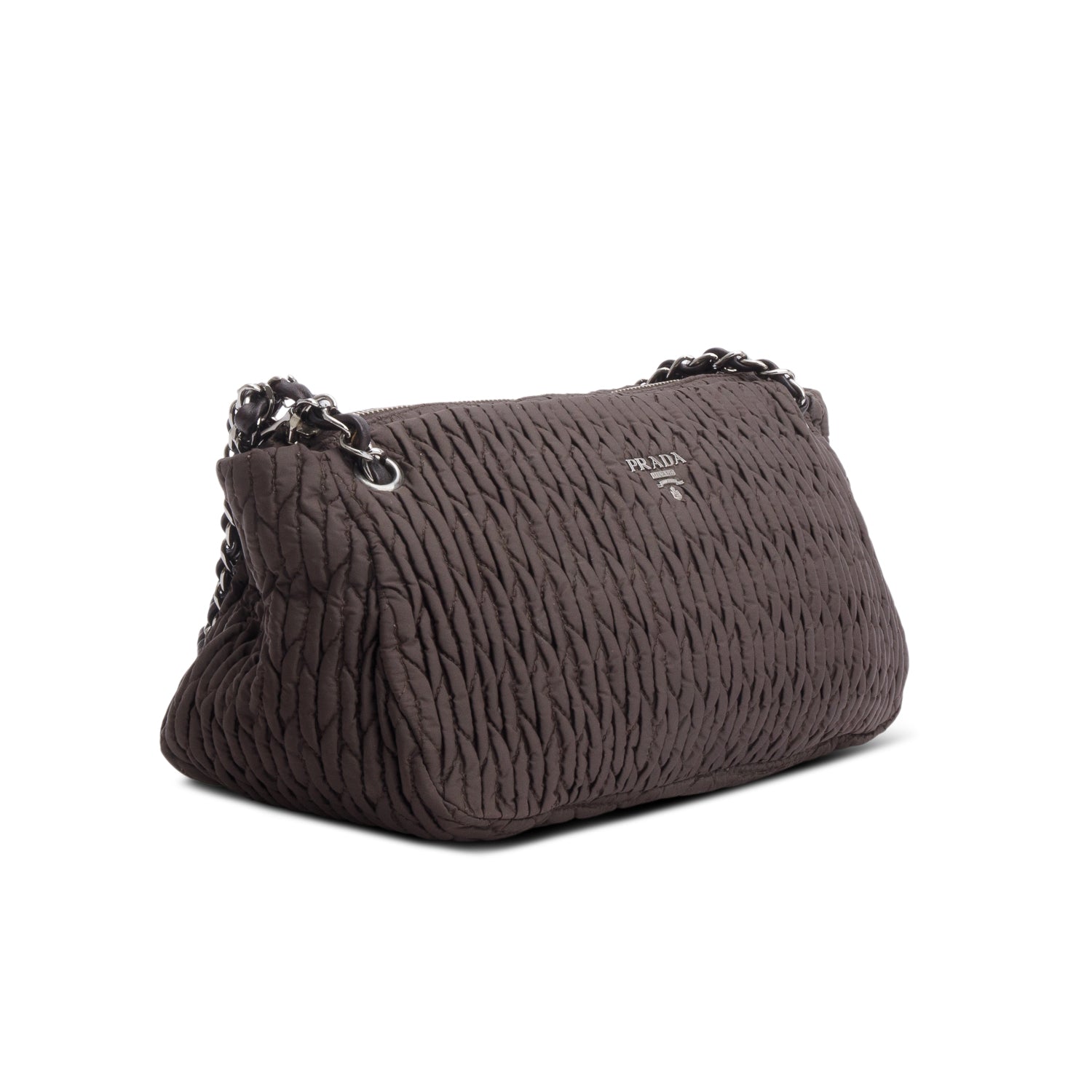 Prada Brown Tessuto Gaufre Nylon Chain Shoulder Bag
