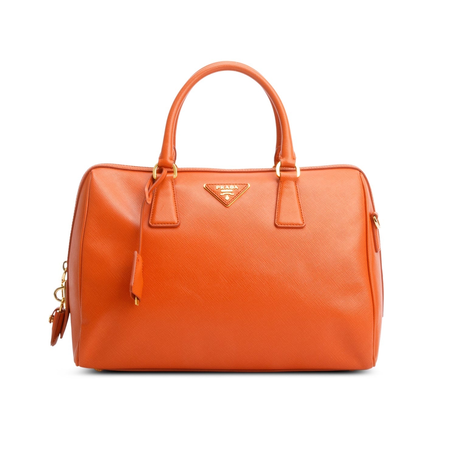 Prada Orange Saffiano Lux Leather Bauletto Bag