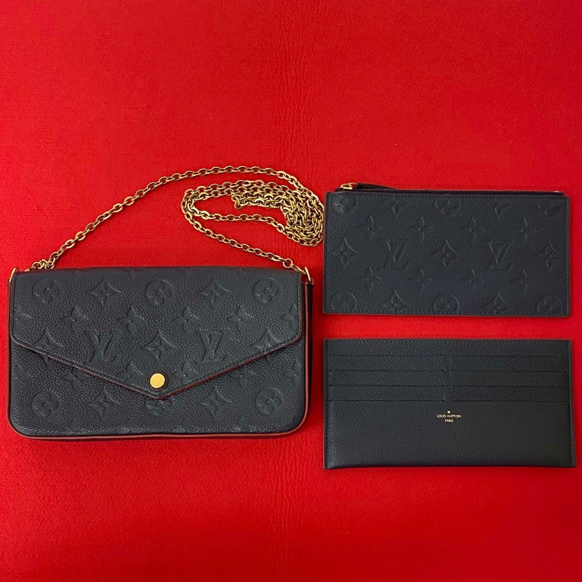 LOUIS VUITTON Shoulder Bag leather Navy Monogram Ann Platt Pochette Felice