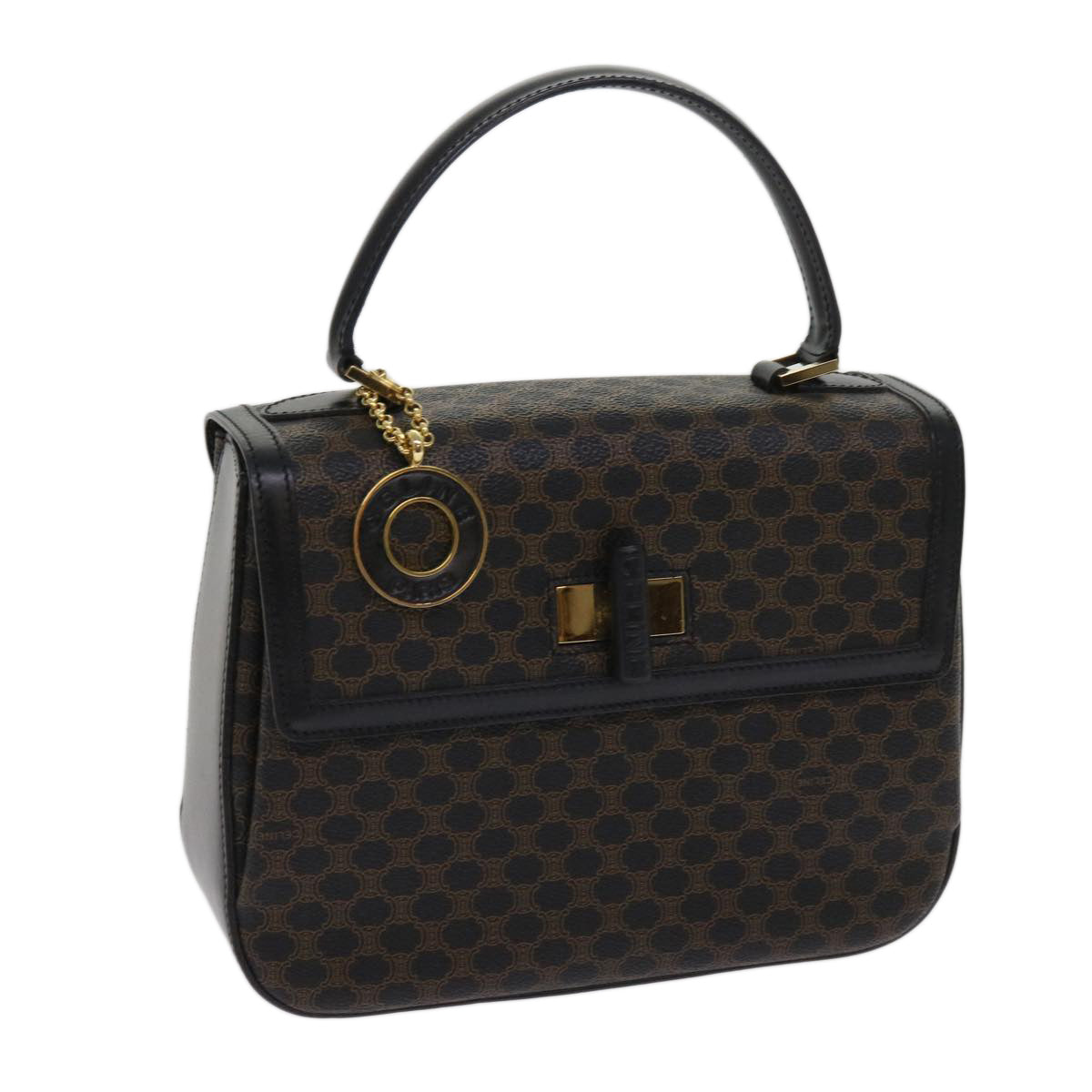 Luxury CELINE Macadam Canvas Hand Bag PVC Brown Black 64713A