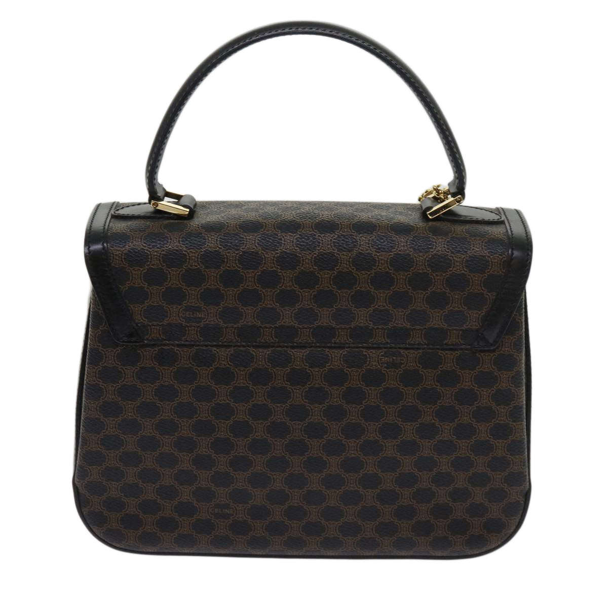 Luxury CELINE Macadam Canvas Hand Bag PVC Brown Black 64713A