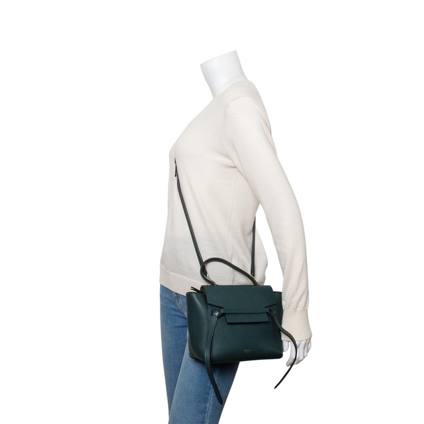 Celine Green Grained Calfskin Leather Nano Belt Bag