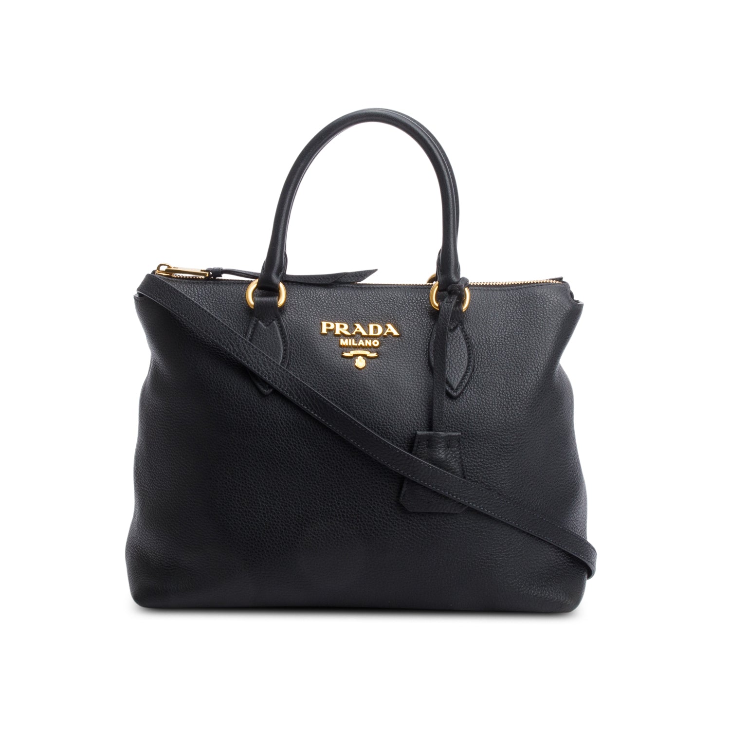 Prada Black Vitello Daino Small Zip Tote