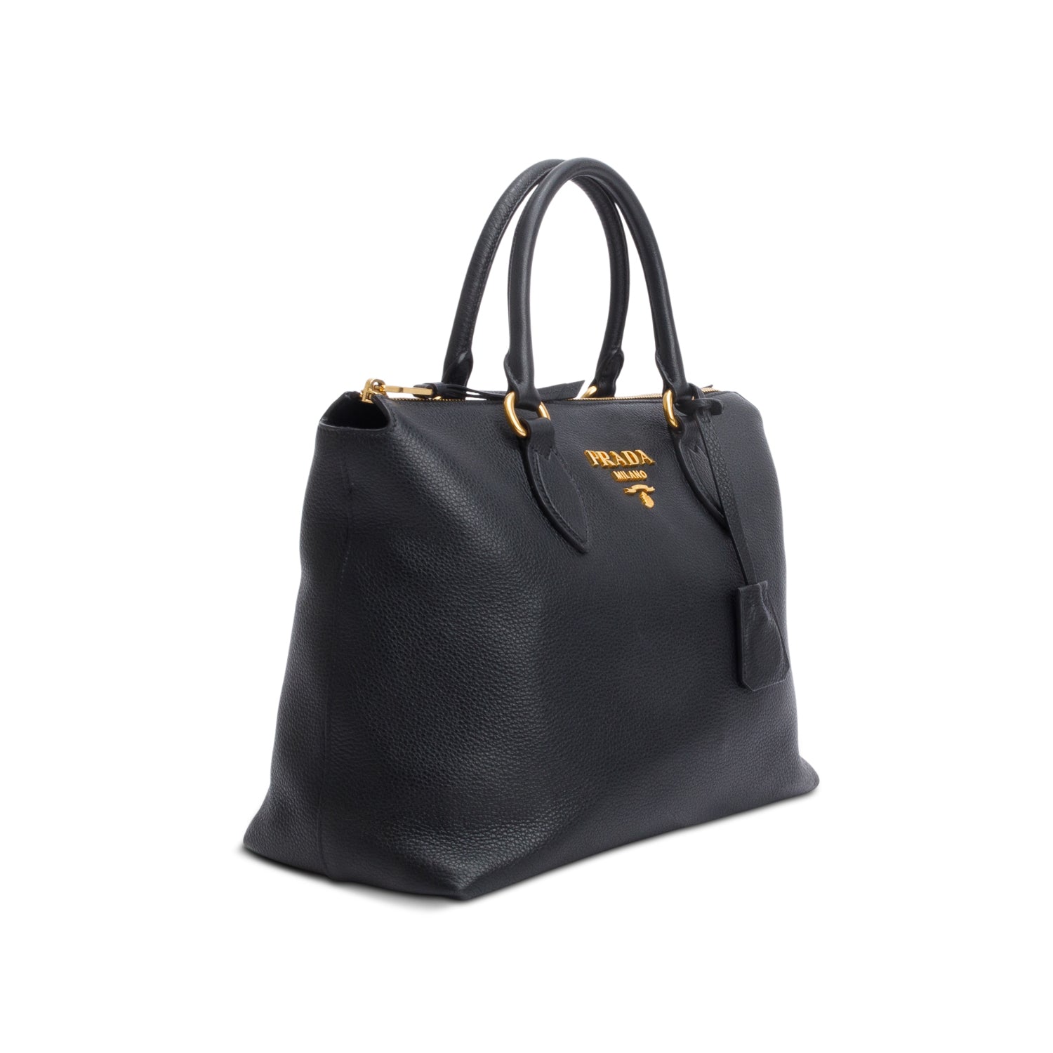 Prada Black Vitello Daino Small Zip Tote