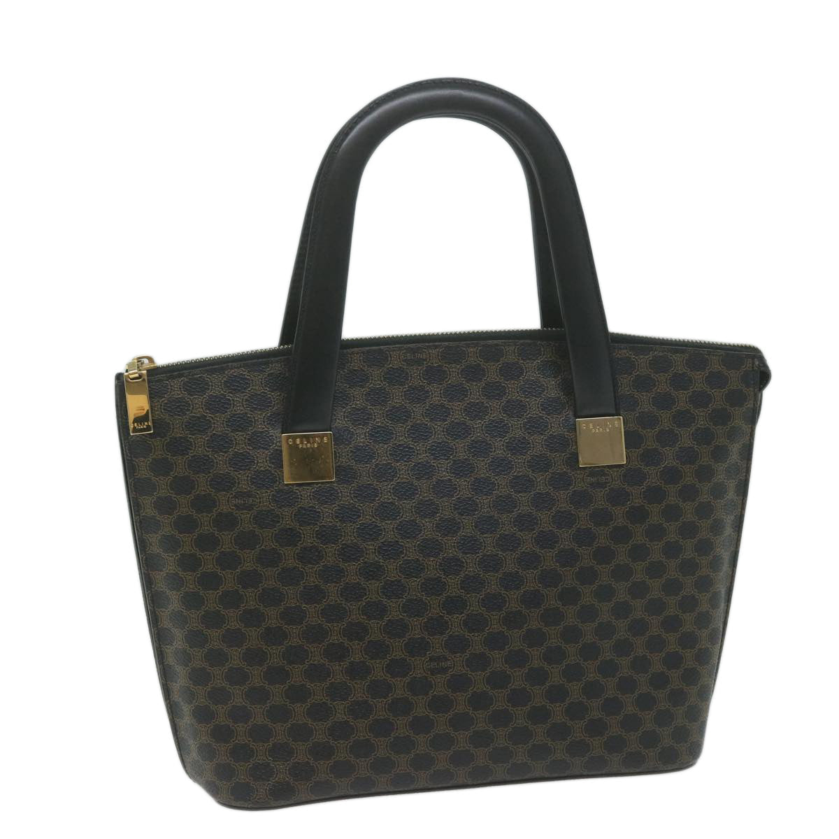 Luxury CELINE Macadam Canvas Hand Bag PVC Brown Black 64963