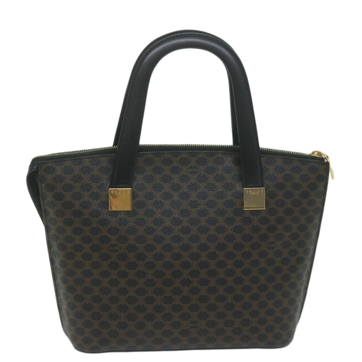 Luxury CELINE Macadam Canvas Hand Bag PVC Brown Black 64963