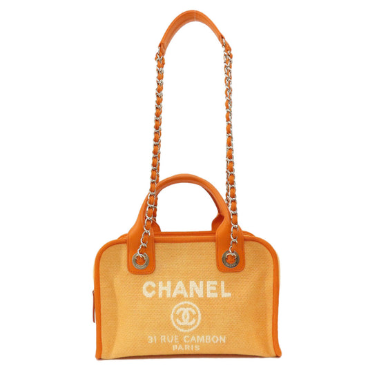 CHANEL Shoulder Bag canvas Orange Deauville Bowling Bag SilverMetal 2WAY