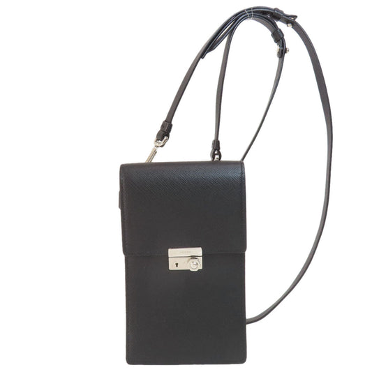PRADA Shoulder Bag leather black logo saffiano
