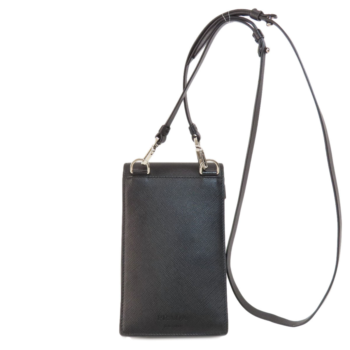 PRADA Shoulder Bag leather black logo saffiano