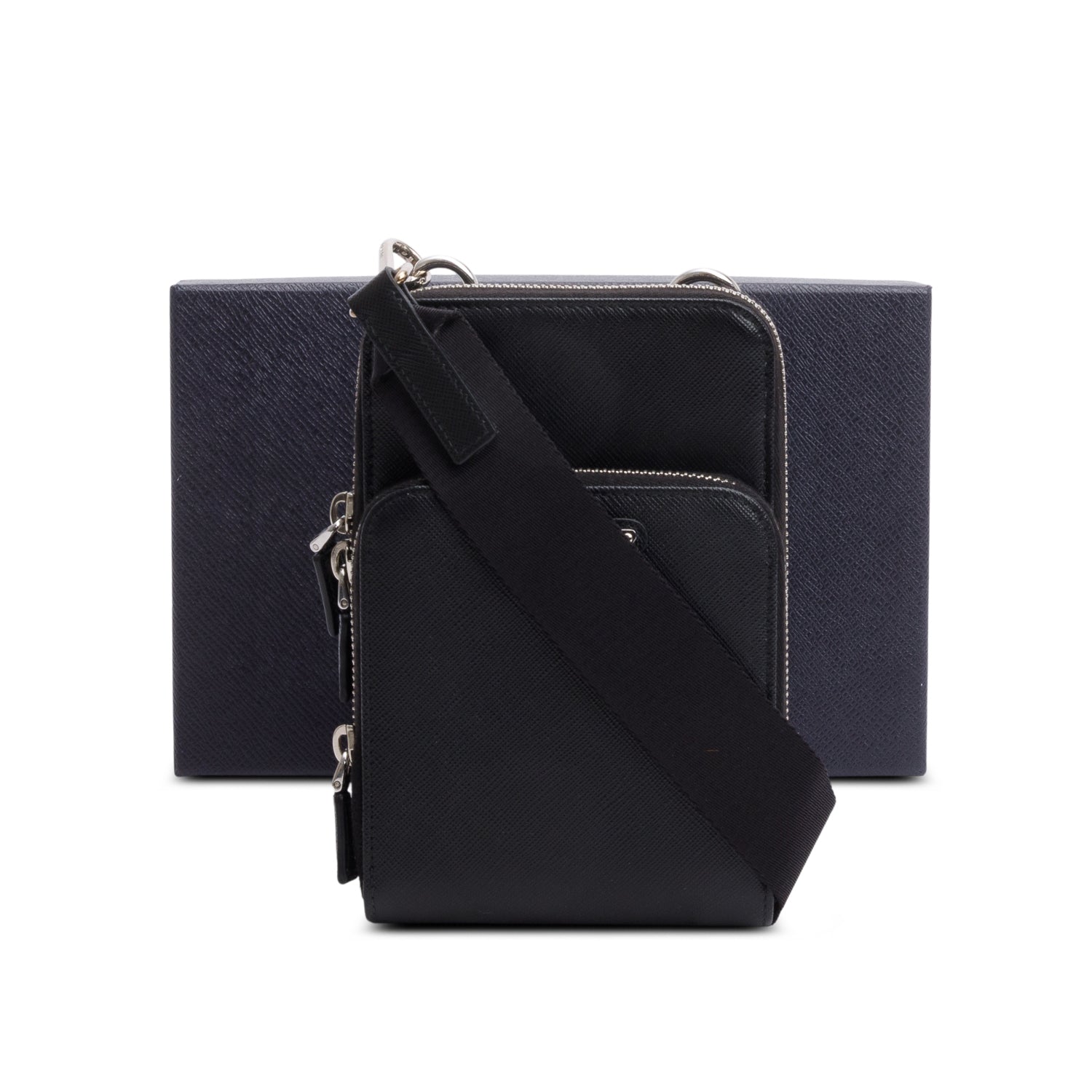Prada Black Saffiano Leather Smartphone Case Crossbody Bag