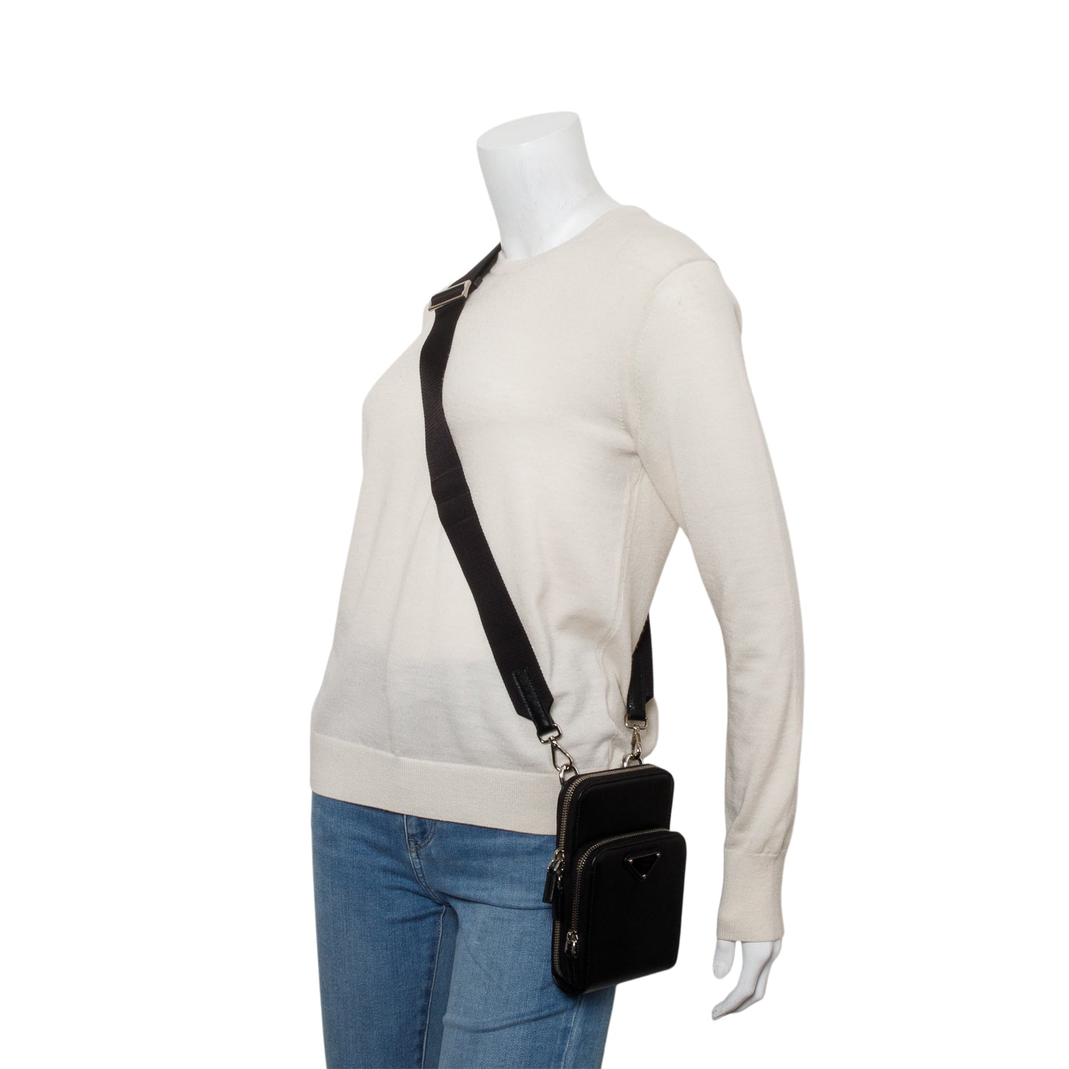 Prada Black Saffiano Leather Smartphone Case Crossbody Bag