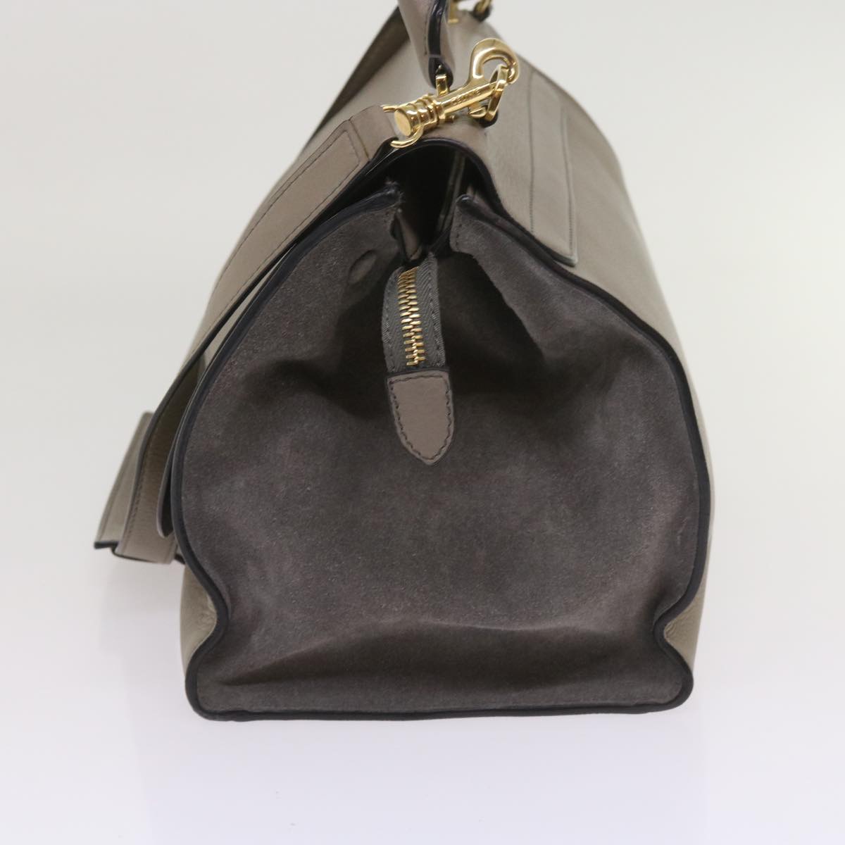 Luxury CELINE Trapeze Hand Bag Leather 2way Gray 65125
