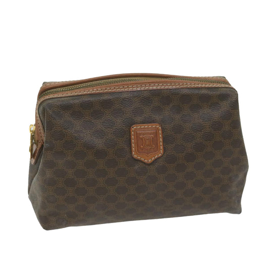 Luxury CELINE Macadam Canvas Pouch PVC Leather Brown 65262