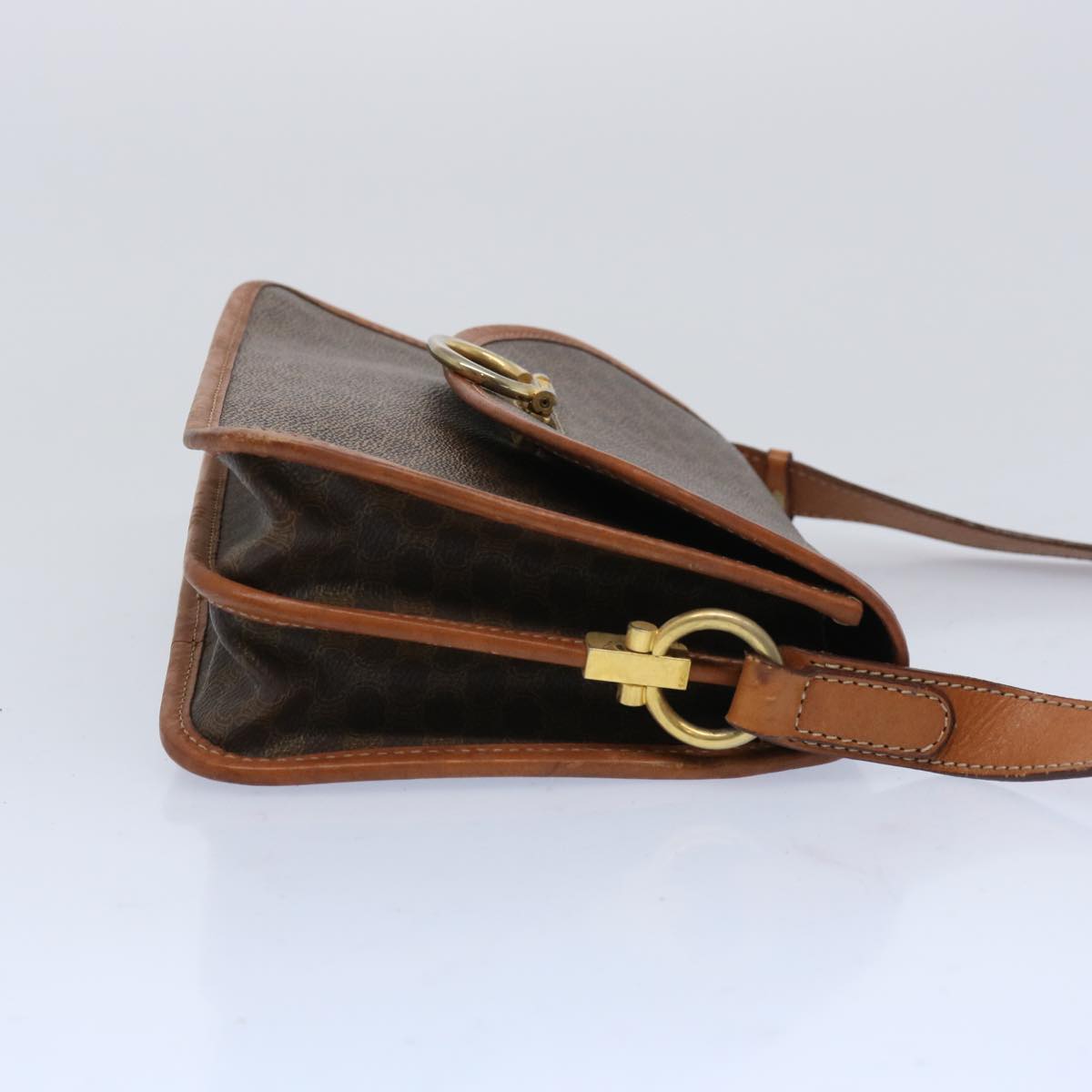 Luxury CELINE Macadam Canvas Shoulder Bag PVC Leather Brown 65289