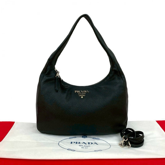 PRADA Shoulder Bag leather black