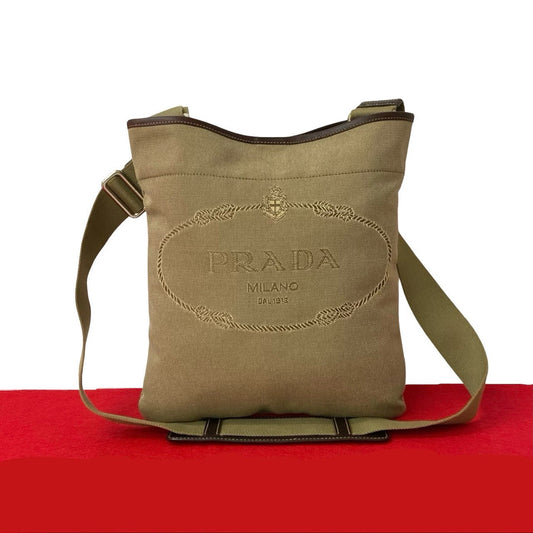 Prada Logo Jacquard Leather Shoulder Bag