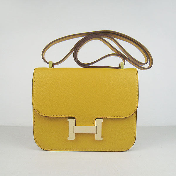 Luxury Hermes Constance Cowskin Leather Bag yellow golden