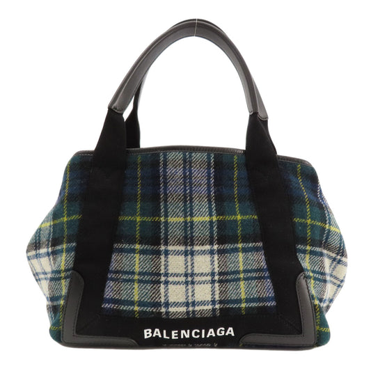 BALENCIAGA Tote Bag 339933 wool green Navy Cabas Check Pattern