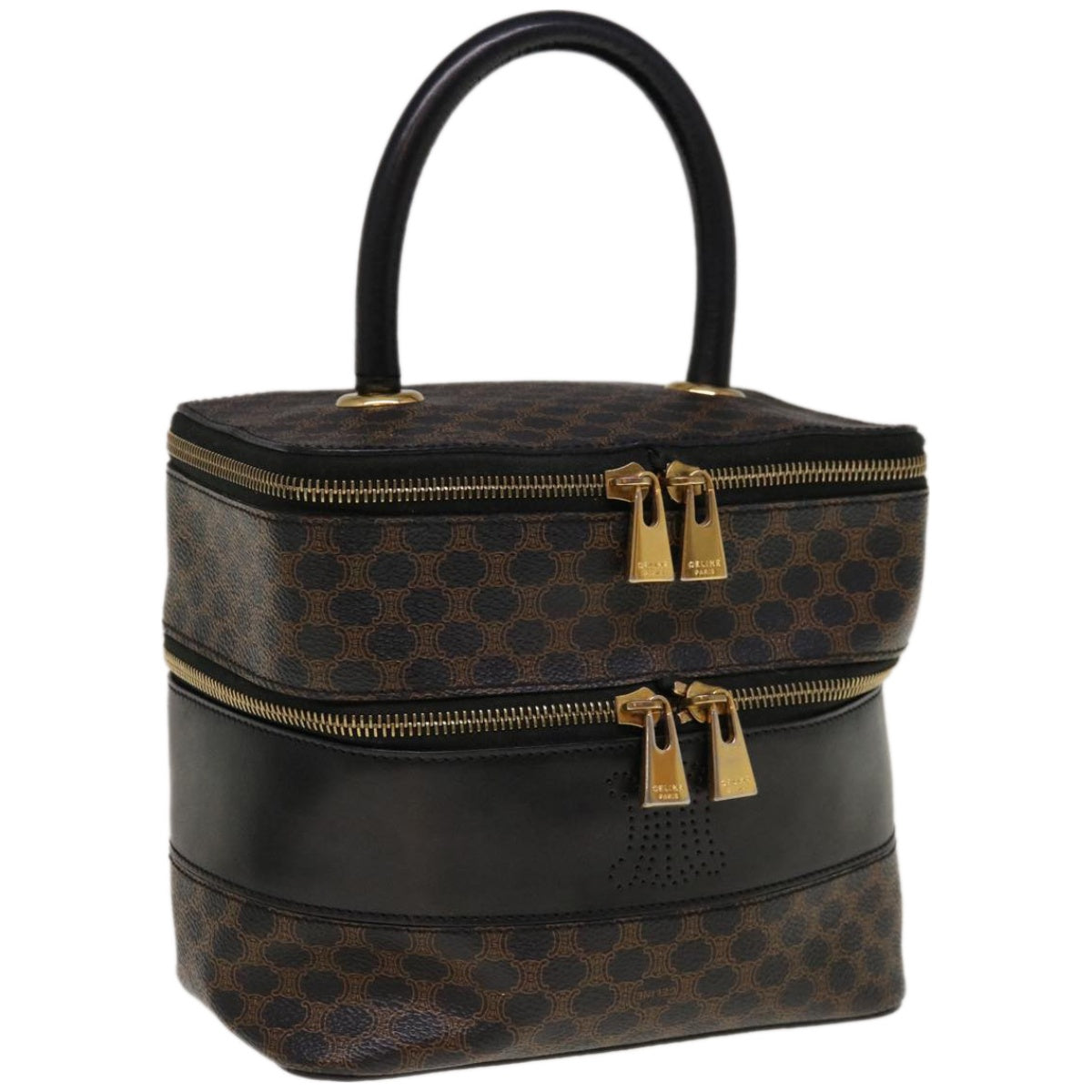 Luxury CELINE Macadam Canvas Vany Cosmetic Pouch PVC Leather Black 65328A