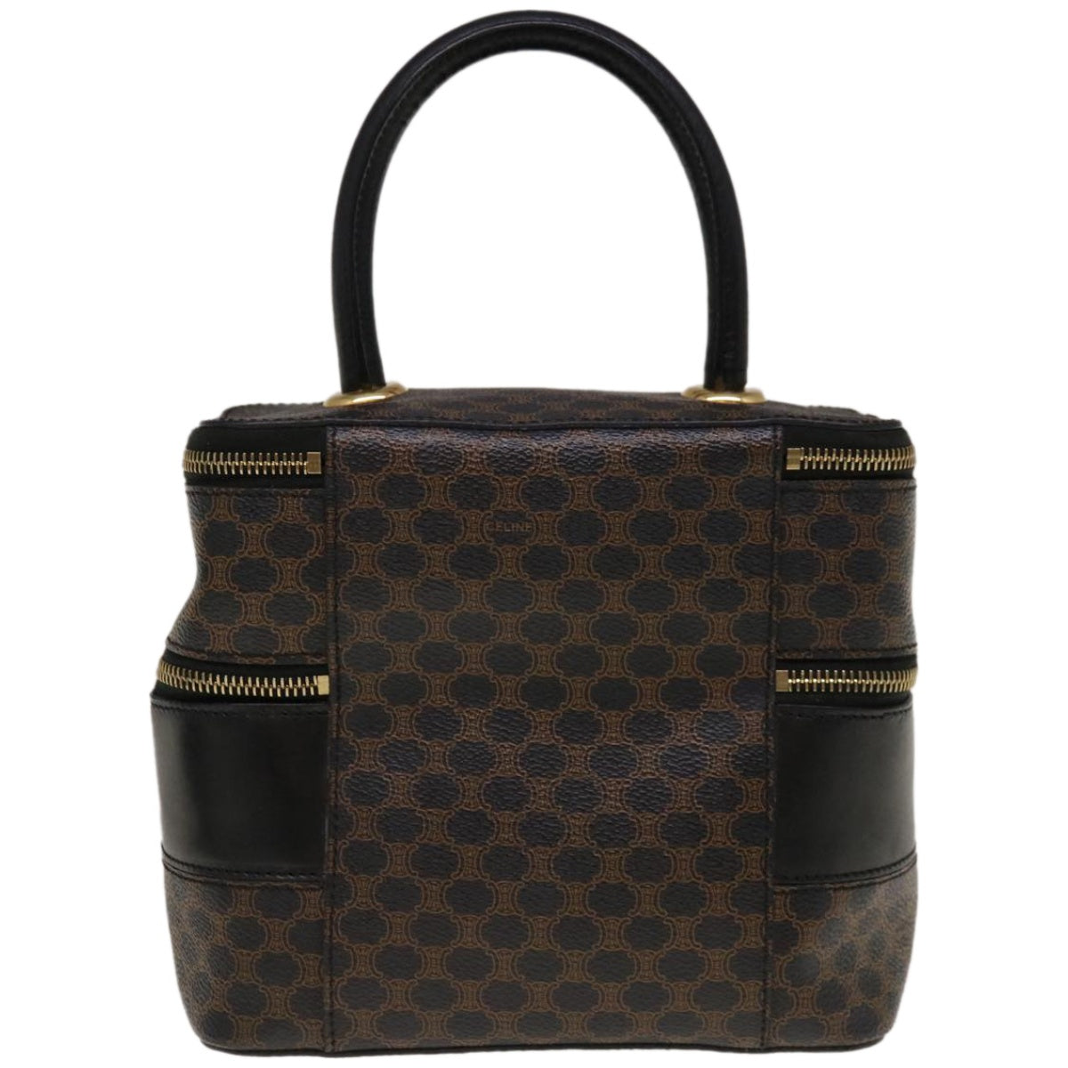 Luxury CELINE Macadam Canvas Vany Cosmetic Pouch PVC Leather Black 65328A