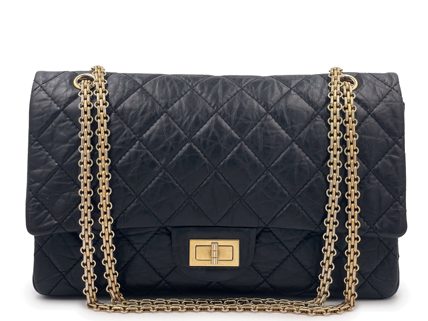 Chanel Black Aged Calfskin Reissue Large 227 2 55 Flap Bag GHW