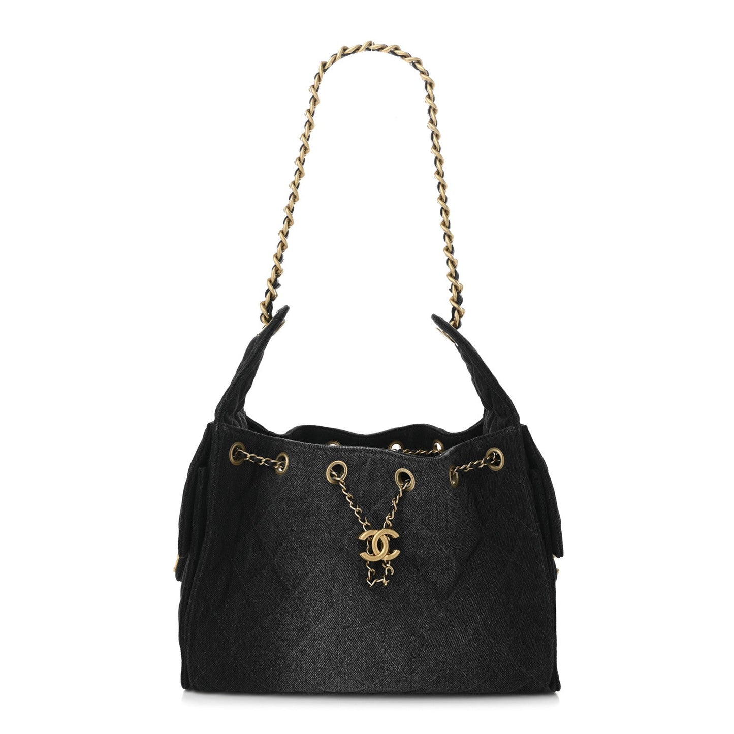 Washed Quilted Small Chanel 25 Handbag Black