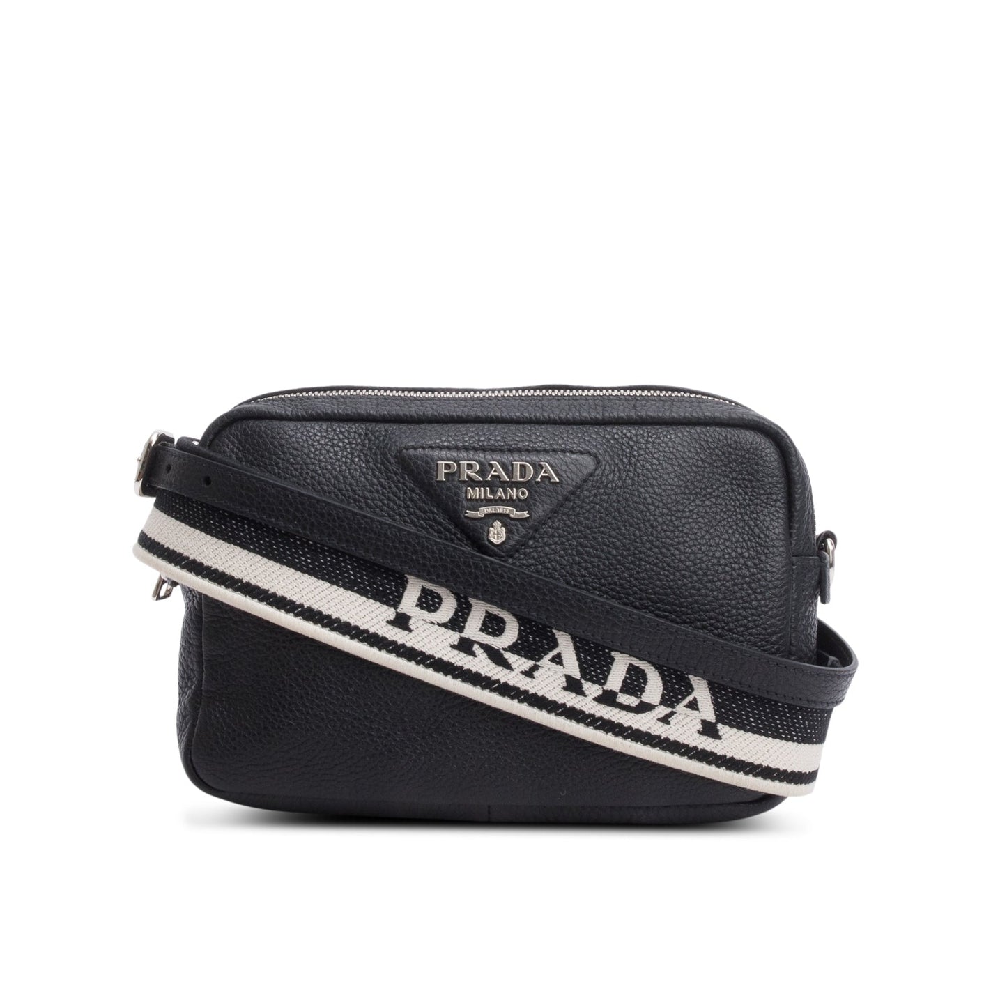 Prada Black Vitello Daino Soft Medium Double Zip Shoulder Bag