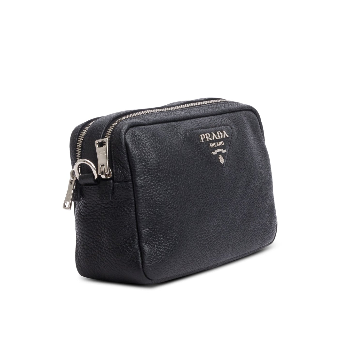 Prada Black Vitello Daino Soft Medium Double Zip Shoulder Bag