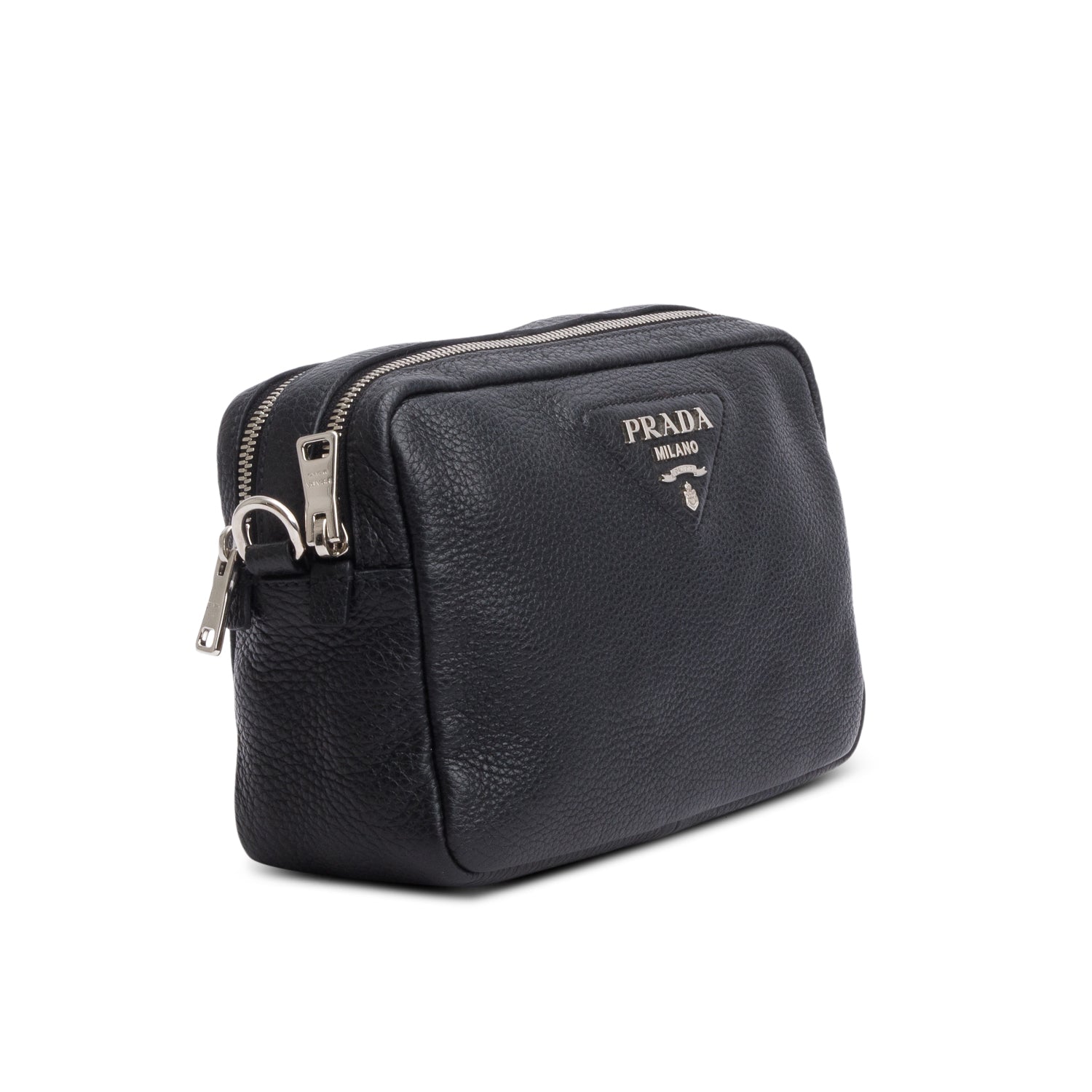 Prada Black Vitello Daino Soft Medium Double Zip Shoulder Bag