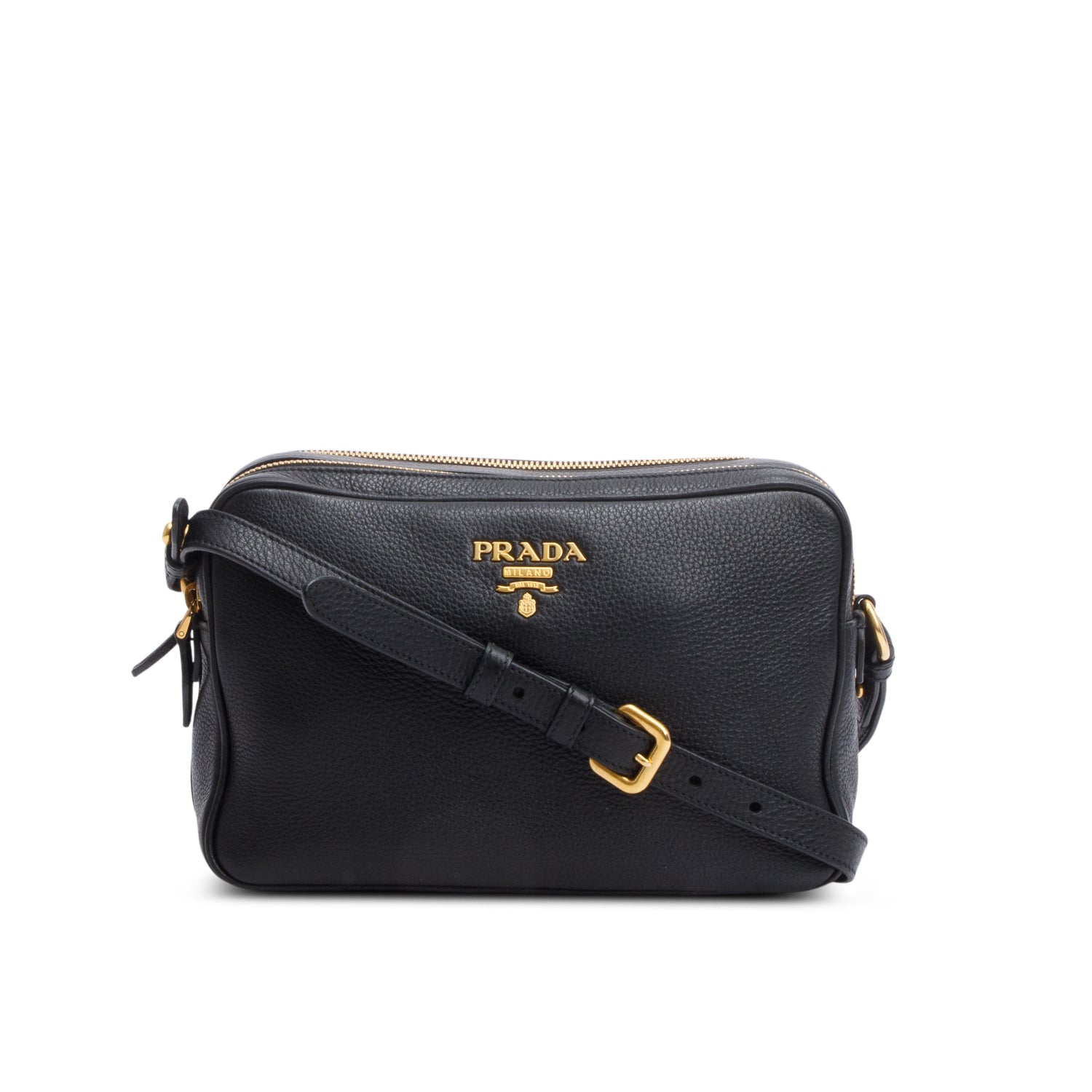 Prada Black Vitello Phenix Leather Camera Bag