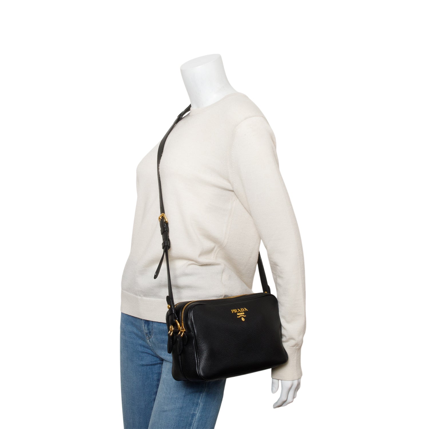 Prada Black Vitello Phenix Leather Camera Bag