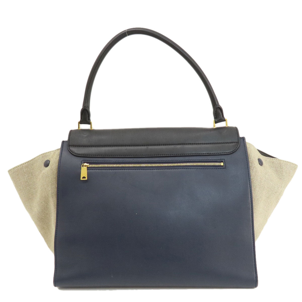 CELINE Tote Bag Leather, Canvas Navy Trapeze Women