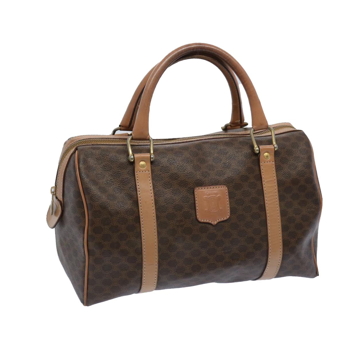 Luxury CELINE Macadam Canvas Boston Bag PVC Brown 65586