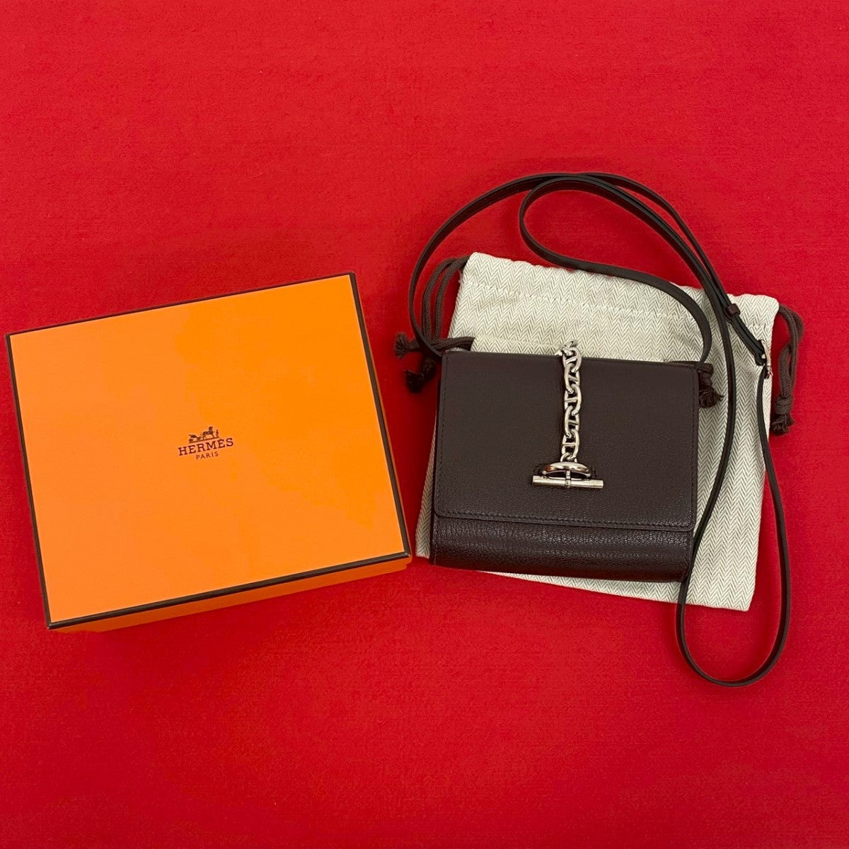 HERMES Shoulder Bag Shave Brown Chene Dunkle Compact